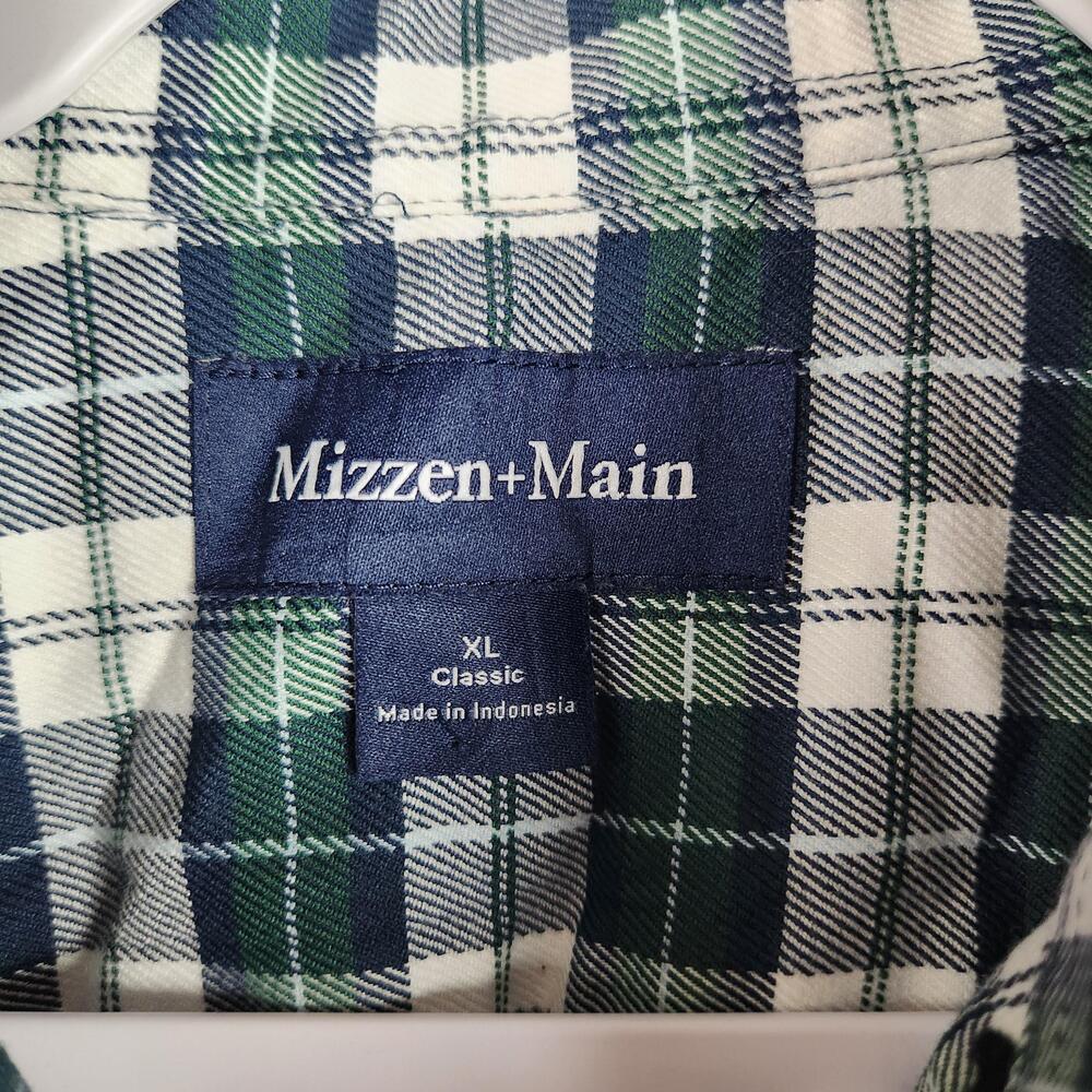 Mizzen Main City Flannel Shirt Mens XL Green Plaid Stretch Button Down Classic